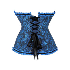 Navy Blue Gothic Ruffle Trim Hourglass Overbust Corset