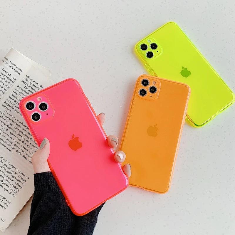 Neon Fluorescent Plain Cute Phone Cases For iPhone 15, 14, 13, 12, 11 Pro Max, Mini X, XR, XS, 6, 7, 8 Plus, SE 2020