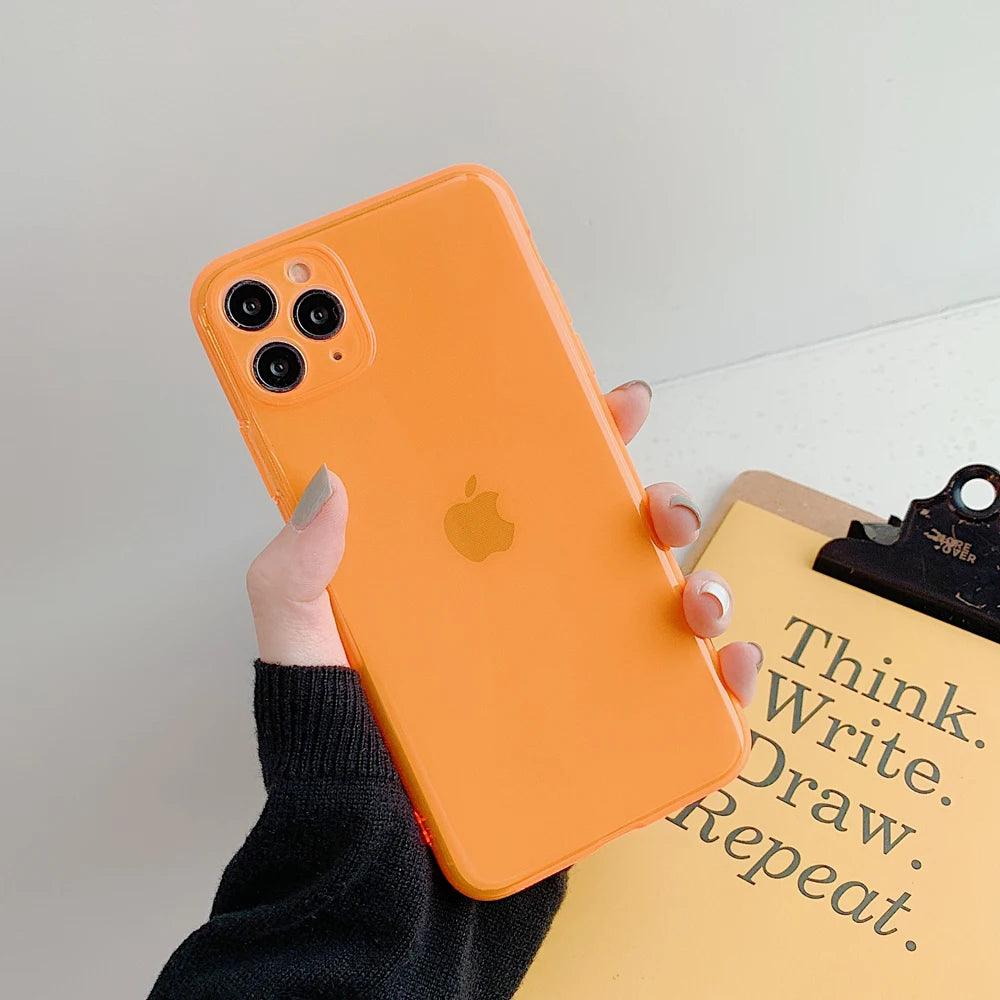 Neon Fluorescent Plain Cute Phone Cases For iPhone 15, 14, 13, 12, 11 Pro Max, Mini X, XR, XS, 6, 7, 8 Plus, SE 2020