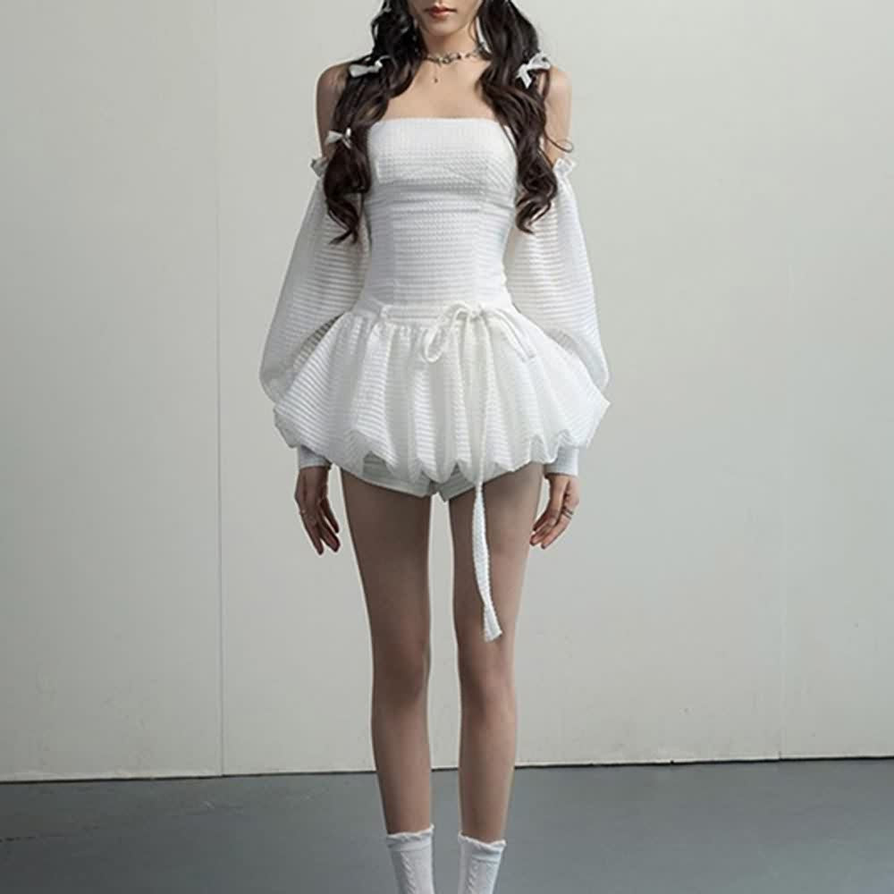 Off The Shoulder Bubble Dress With Puff Arm Sleeves