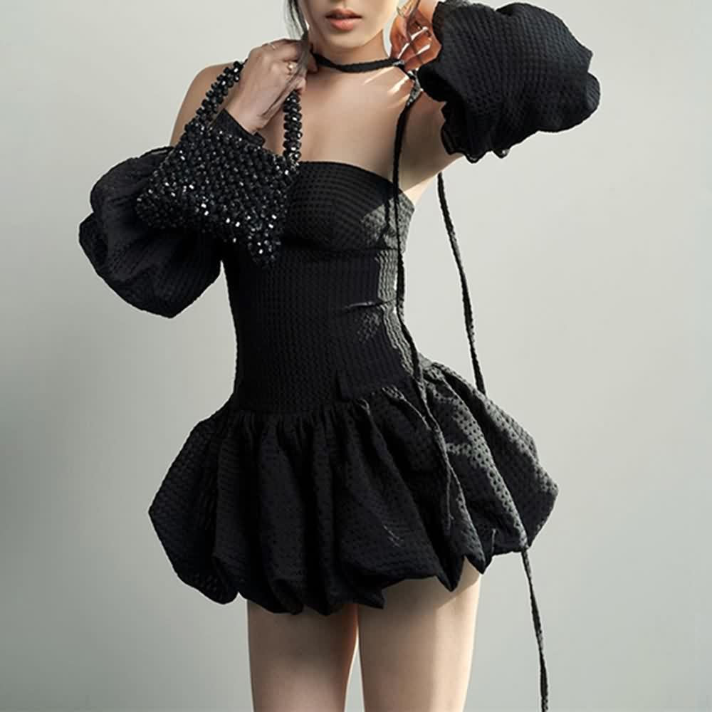 Off The Shoulder Bubble Dress With Puff Arm Sleeves