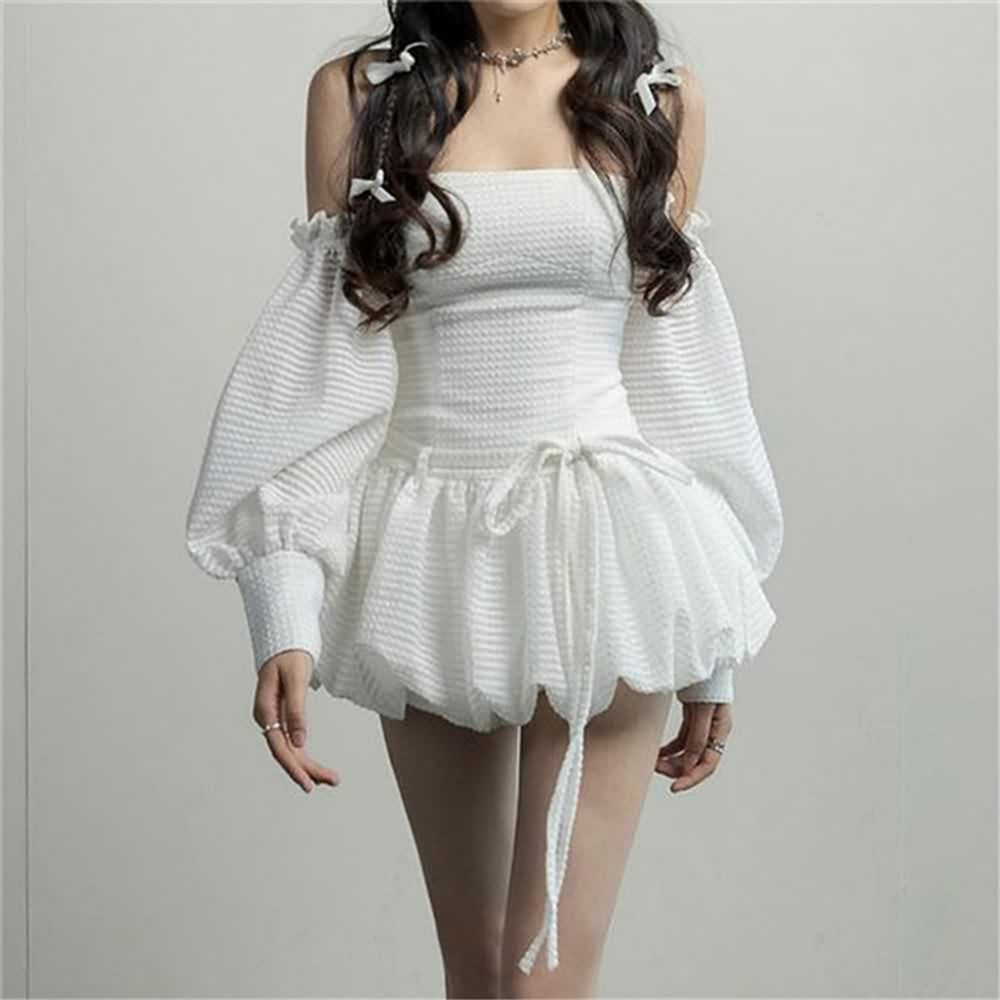 Off The Shoulder Bubble Dress With Puff Arm Sleeves