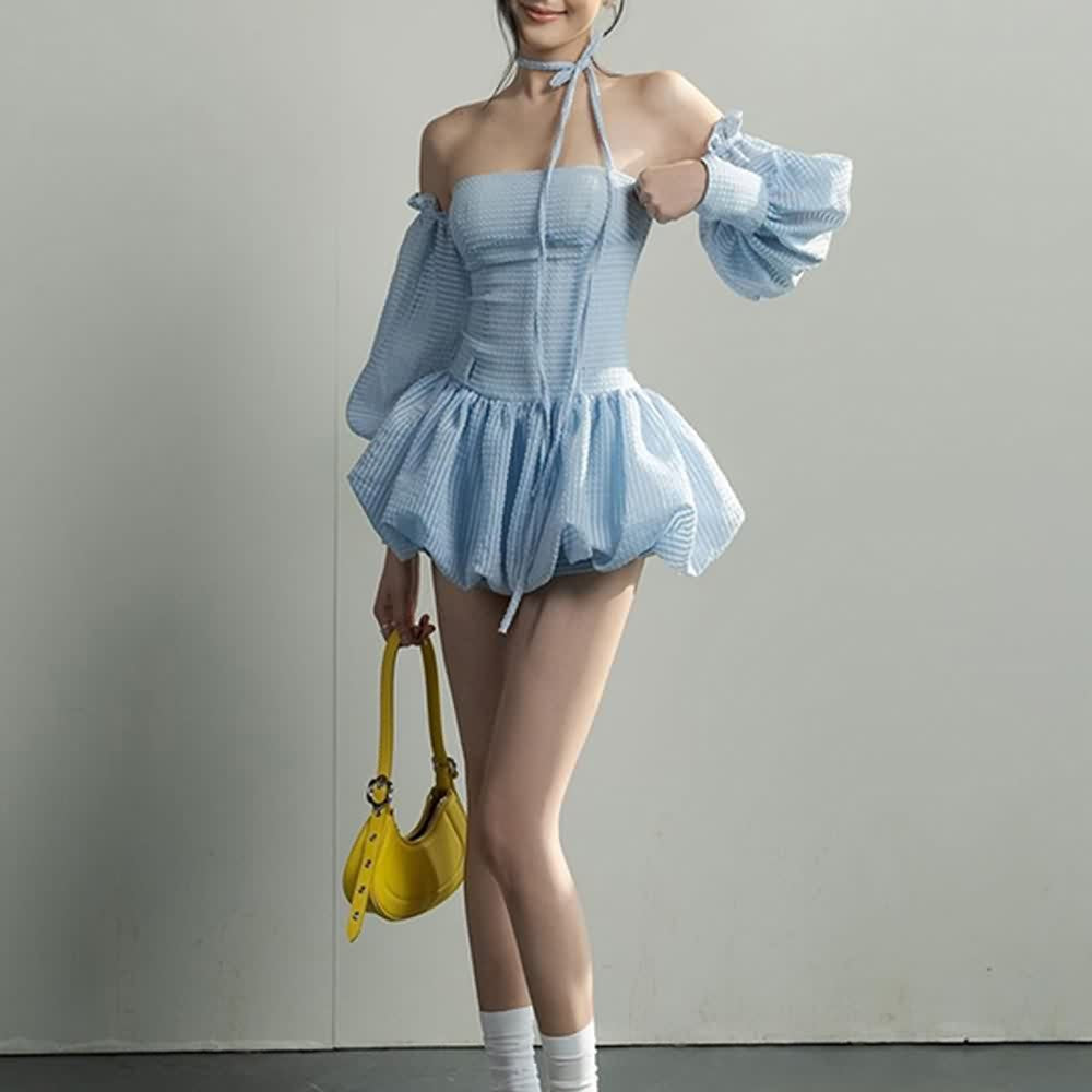 Off The Shoulder Bubble Dress With Puff Arm Sleeves