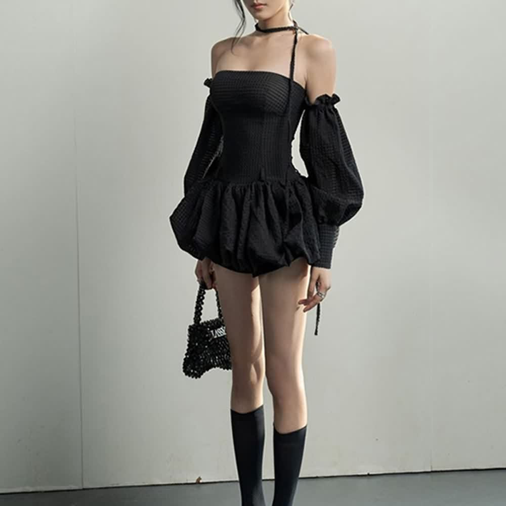 Off The Shoulder Bubble Dress With Puff Arm Sleeves