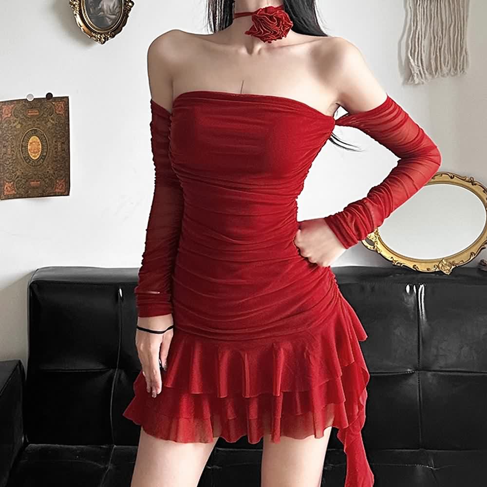 Off The Shoulder Ruffle Tiered Mini Dress