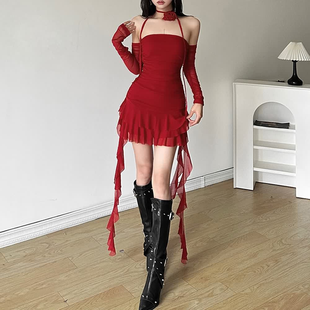Off The Shoulder Ruffle Tiered Mini Dress