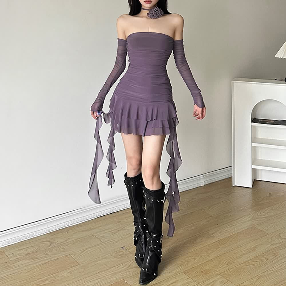 Off The Shoulder Ruffle Tiered Mini Dress