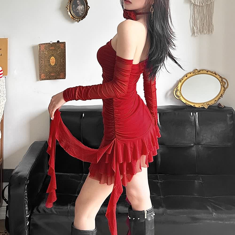 Off The Shoulder Ruffle Tiered Mini Dress