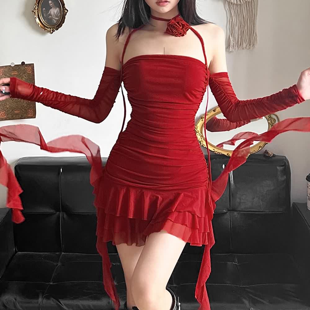 Off The Shoulder Ruffle Tiered Mini Dress