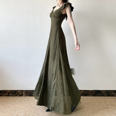 Olive Green Fairy Grunge Maxi Dress
