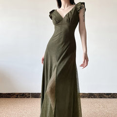 Olive Green Fairy Grunge Maxi Dress
