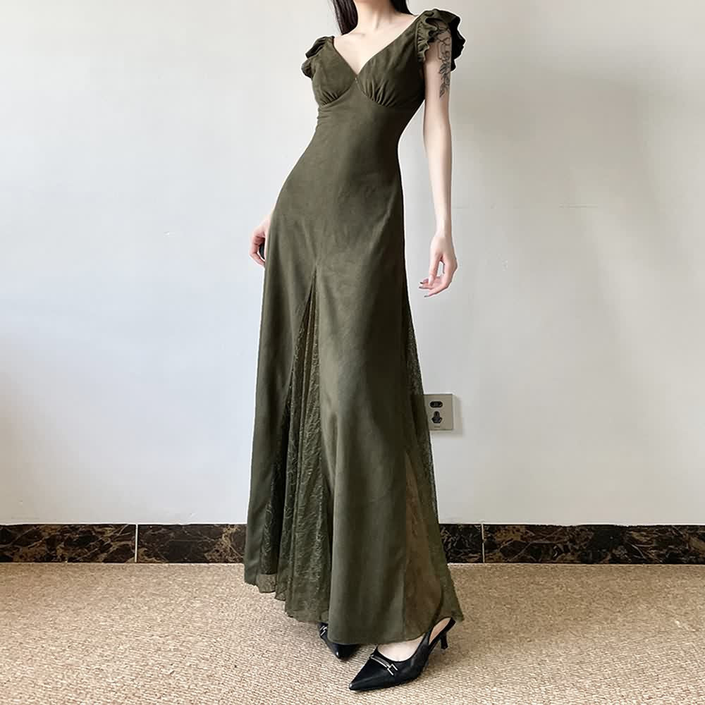 Olive Green Fairy Grunge Maxi Dress
