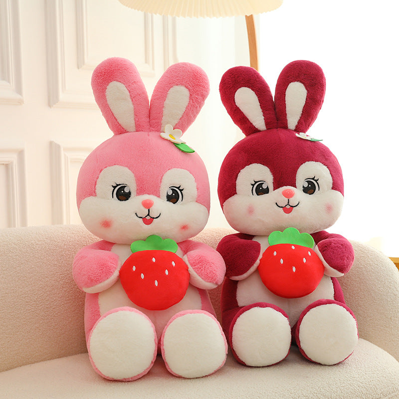 Adorable Plush Rabbit with Juicy Strawberry Companion