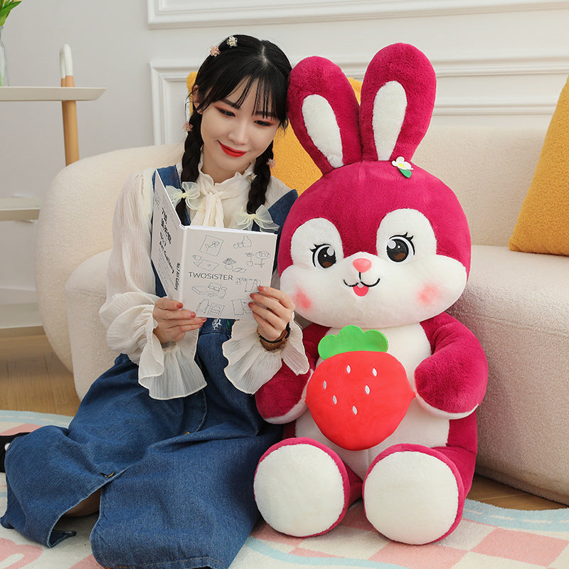 Adorable Plush Rabbit with Juicy Strawberry Companion