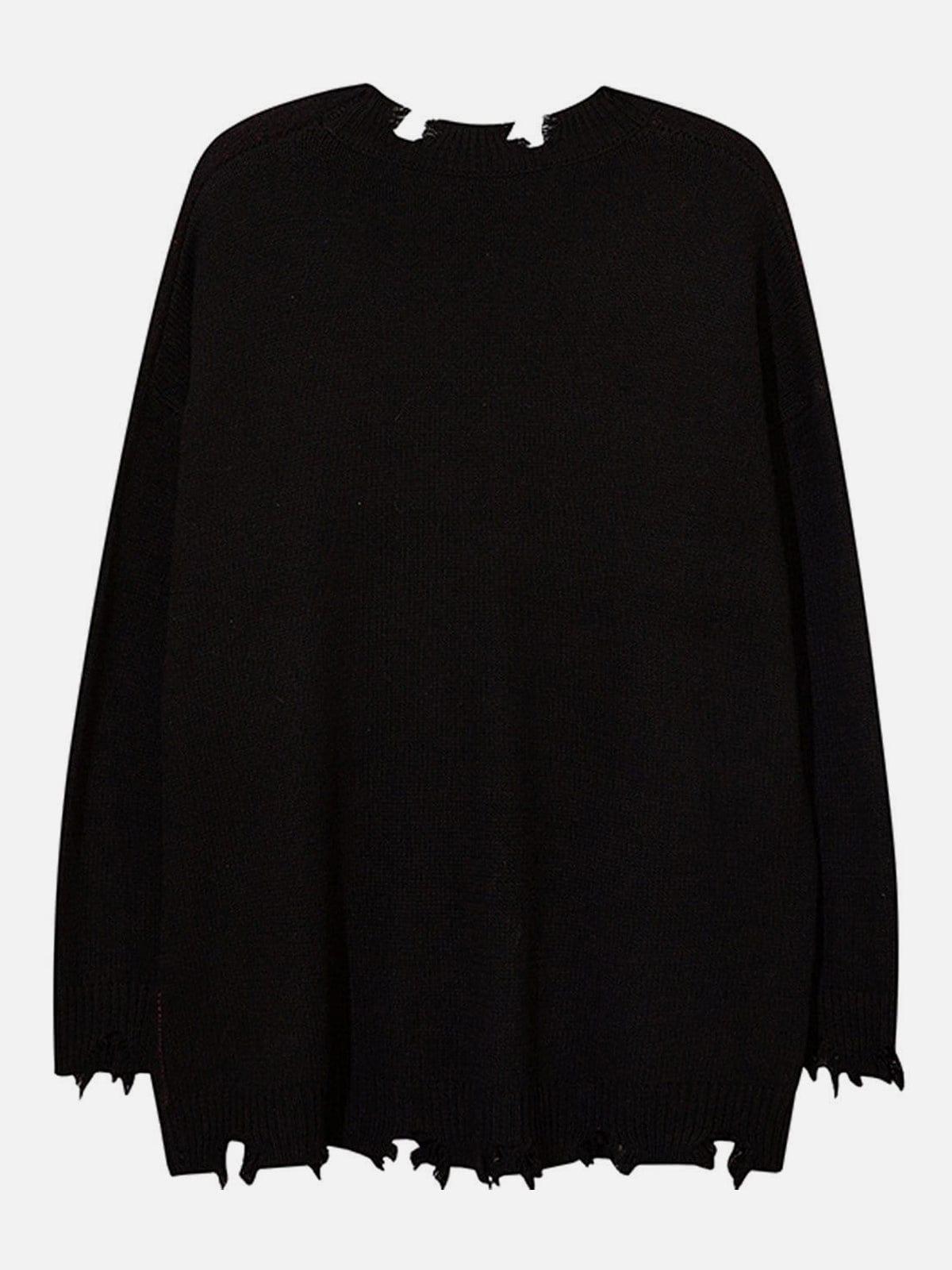 Irregular Ripped Skeleton Zipper Chain Knit Sweater