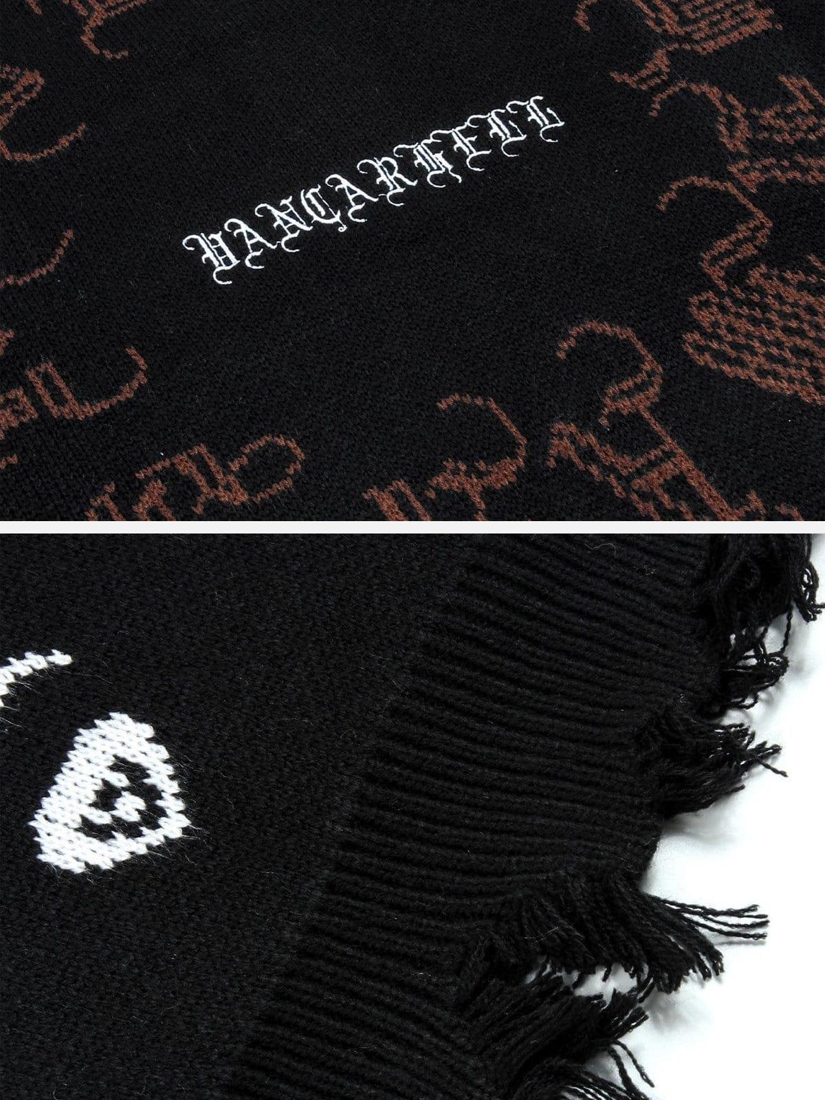 Dark Ripped Skeleton Letters Print Oversized Sweater