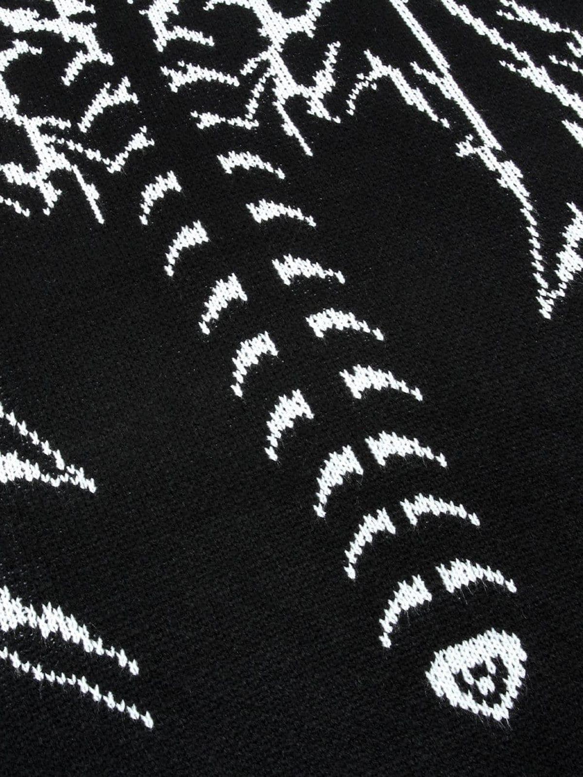 Dark Ripped Skeleton Letters Print Oversized Sweater