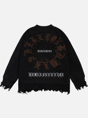 Dark Ripped Skeleton Letters Print Oversized Sweater