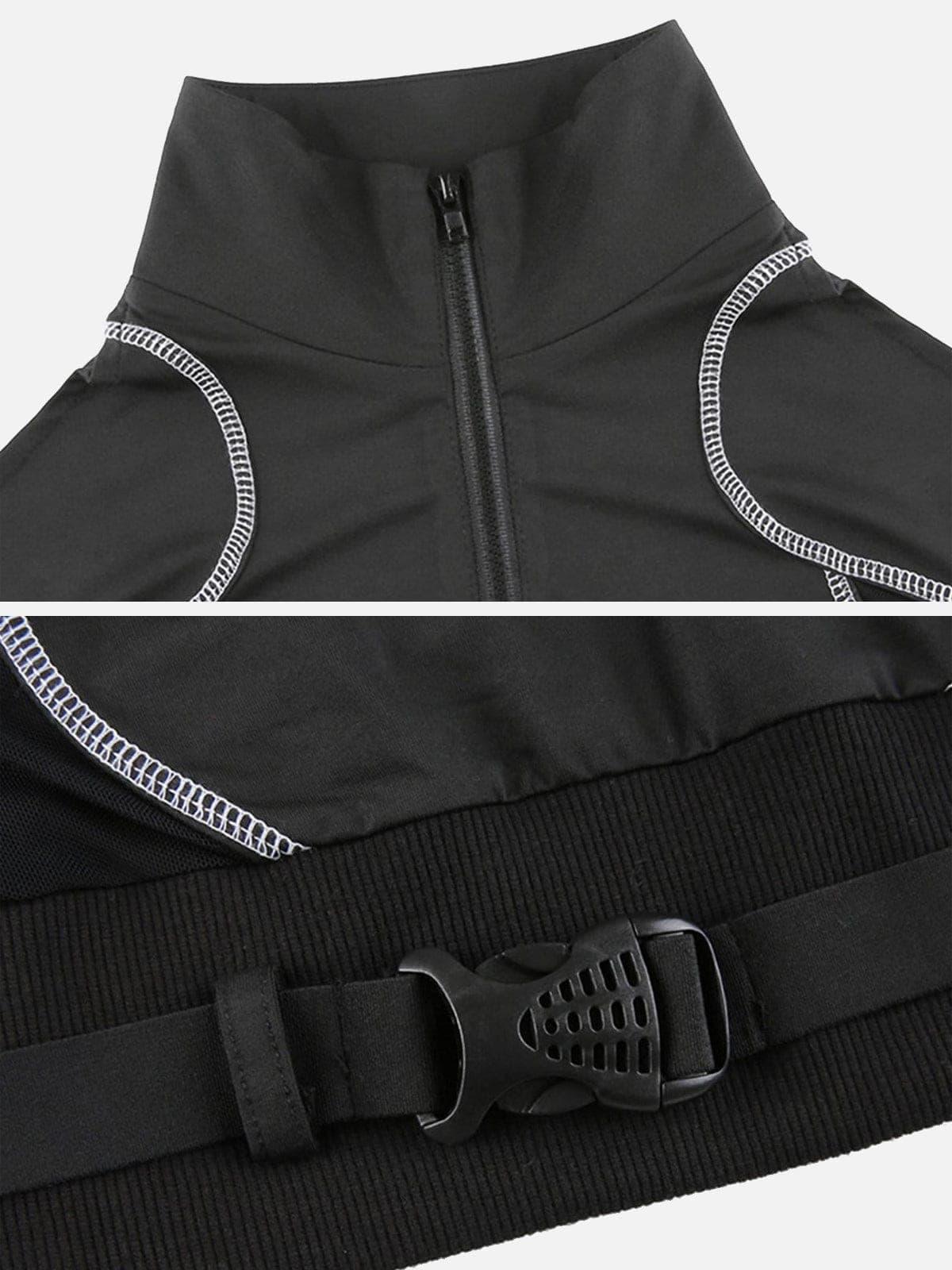 Techwear Mesh Buckle Cropped Long Sleeve T-Shirt