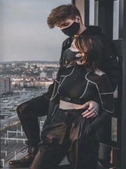 Techwear Mesh Buckle Cropped Long Sleeve T-Shirt