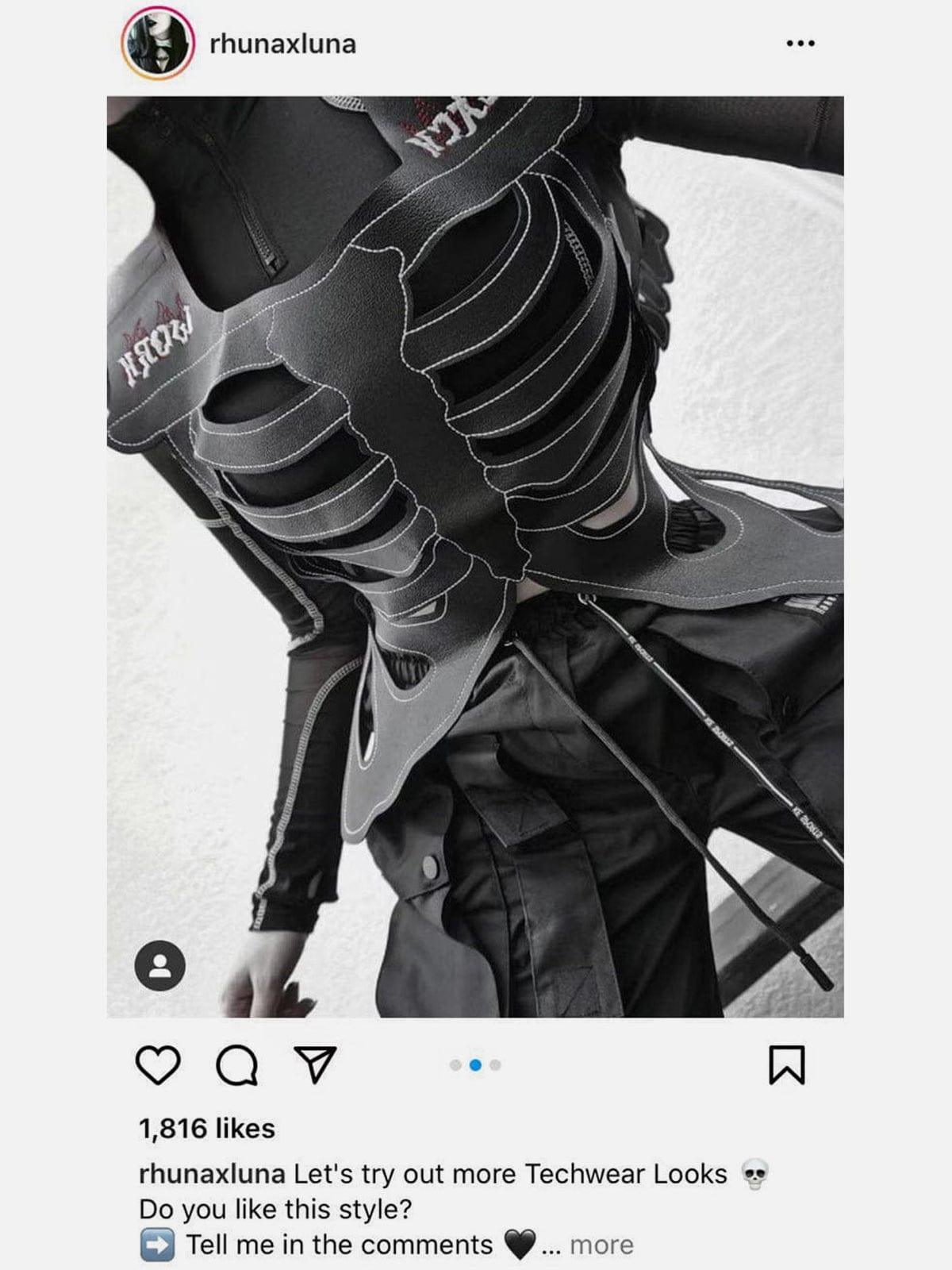 Techwear Embroidery Skeleton PU Vest