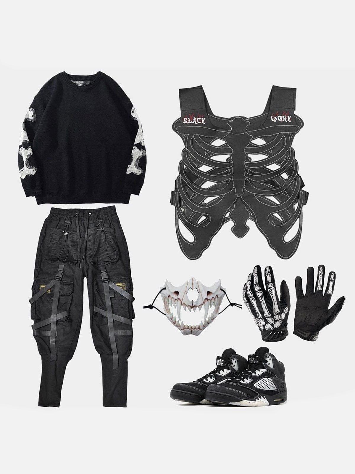 Techwear Embroidery Skeleton PU Vest