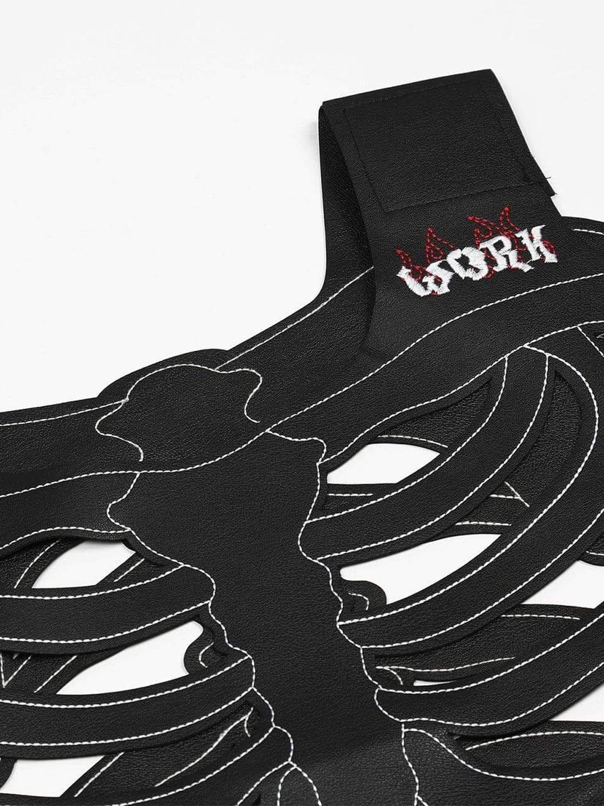 Techwear Embroidery Skeleton PU Vest