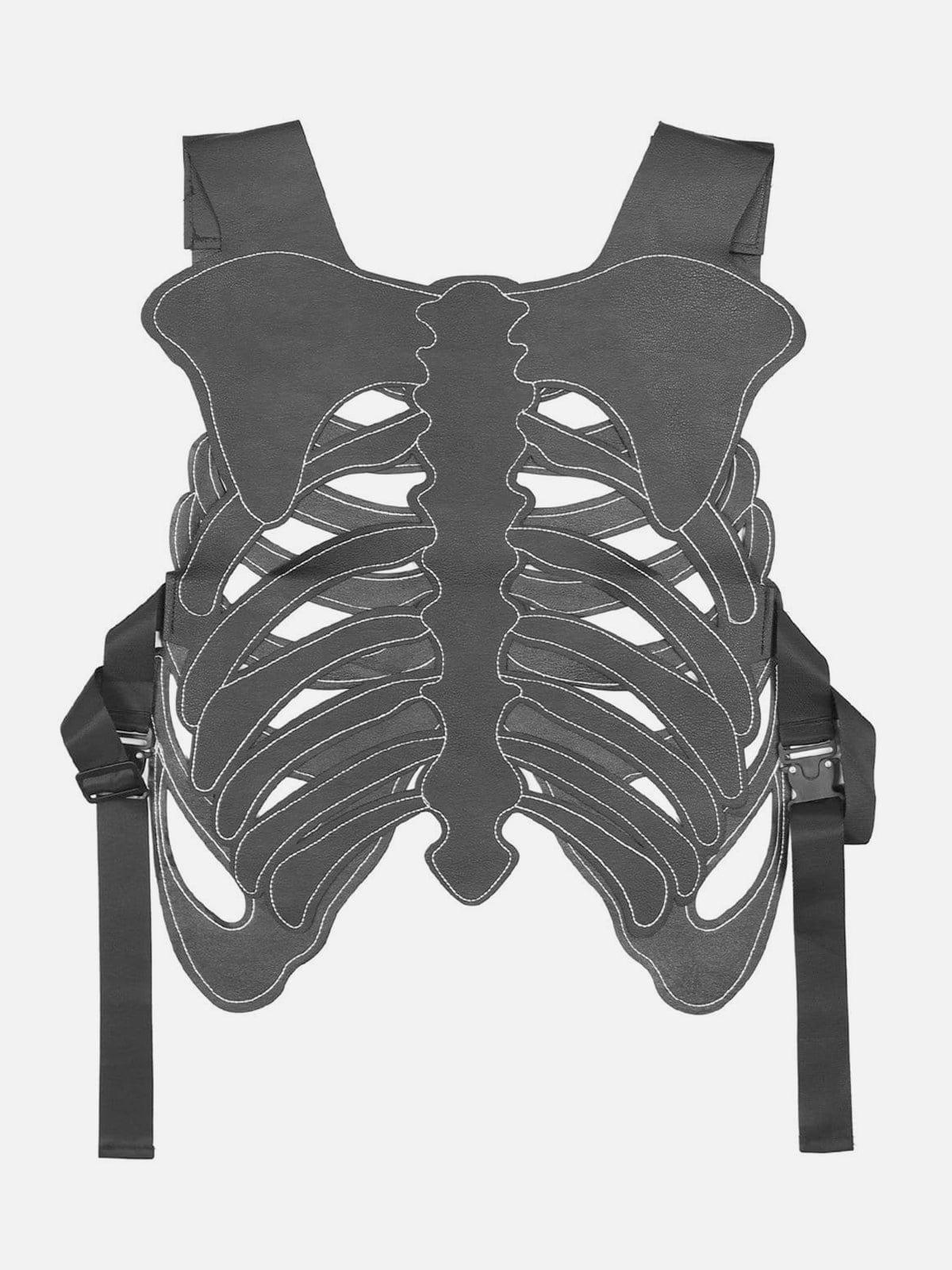 Techwear Embroidery Skeleton PU Vest