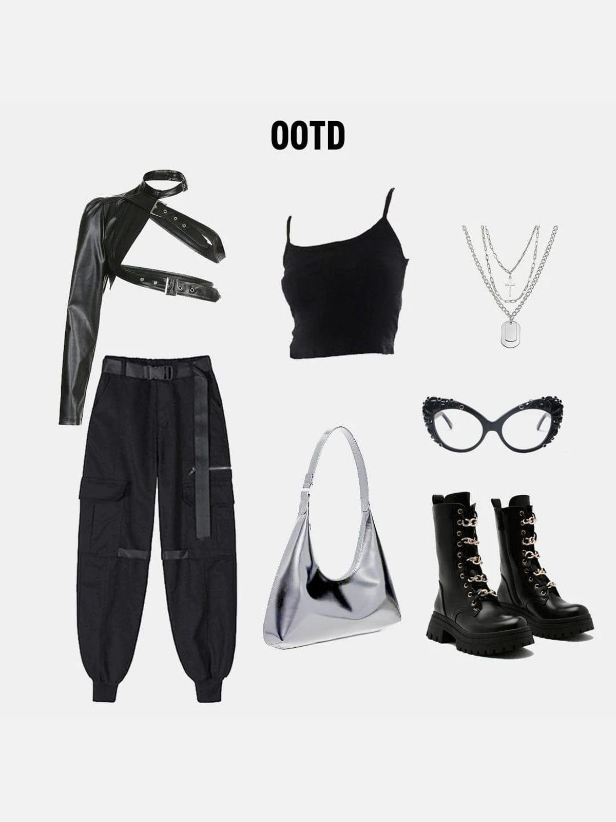 Metal Adjustment Buckle One Shoulder PU Cropped Coat