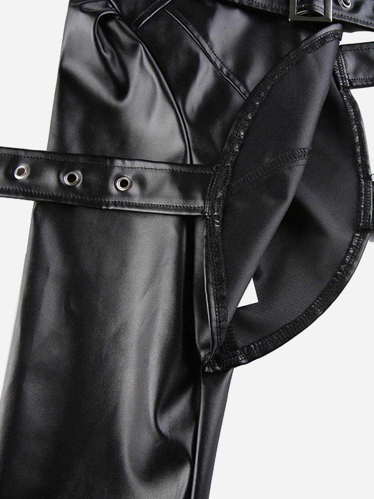 Metal Adjustment Buckle One Shoulder PU Cropped Coat