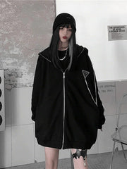Dark Fold-eared Rabbit Chain Zip Up Hoodie