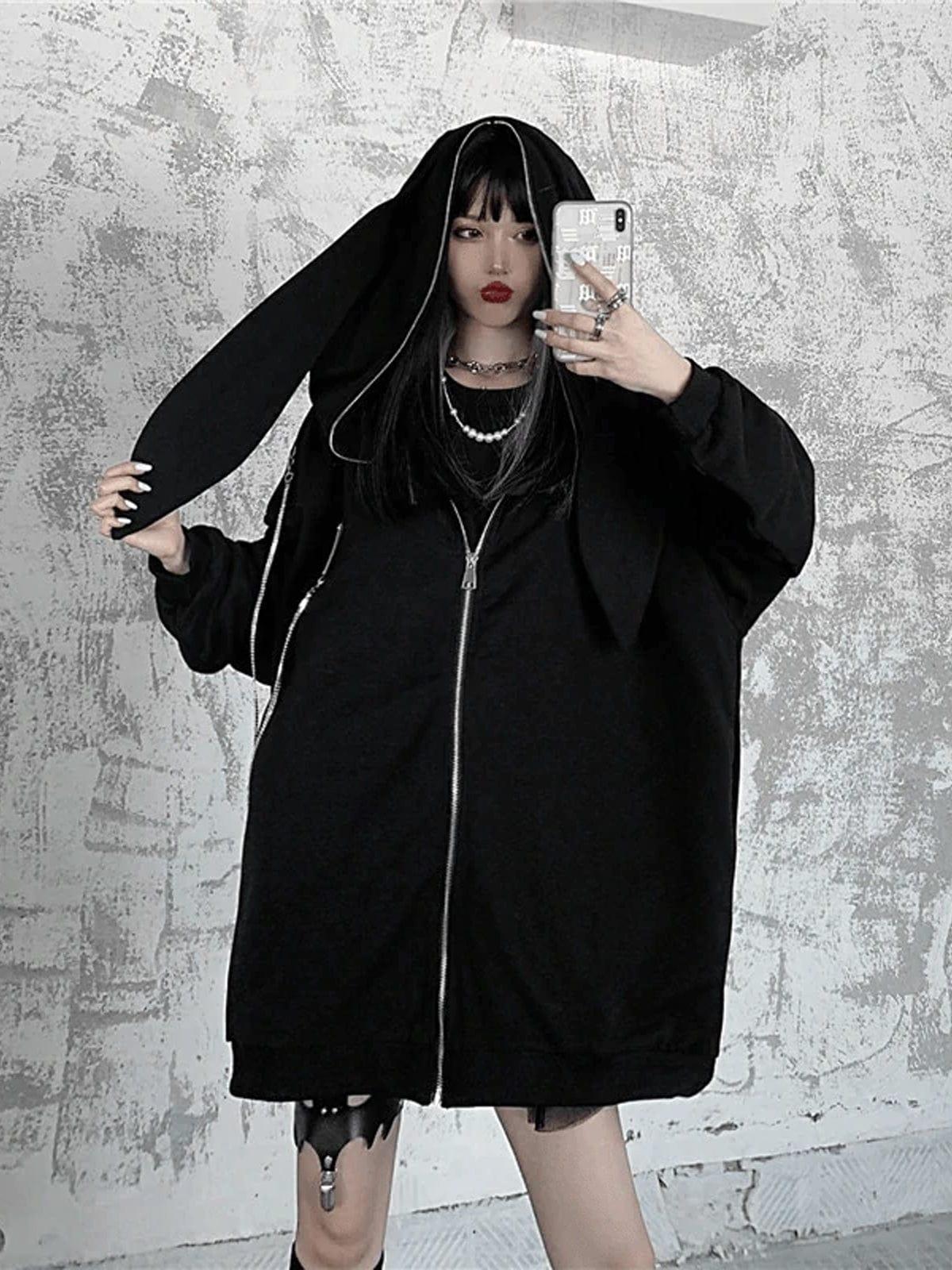 Dark Fold-eared Rabbit Chain Zip Up Hoodie