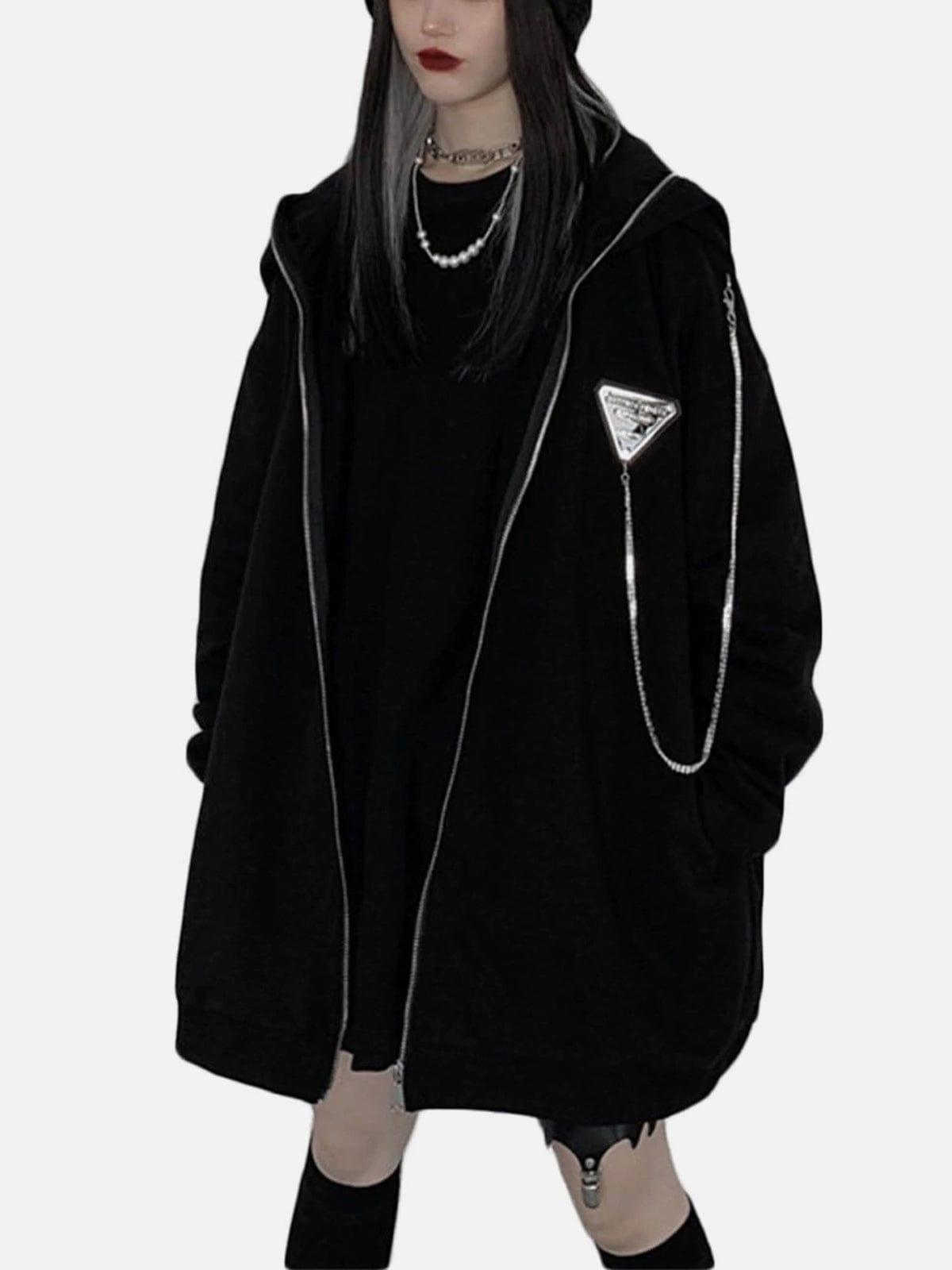 Dark Fold-eared Rabbit Chain Zip Up Hoodie
