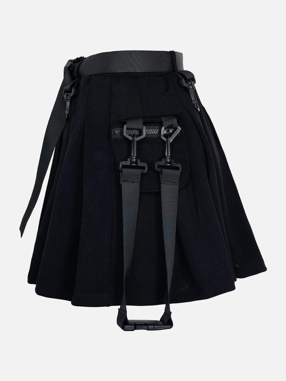 Techwear Personality Belt High Waist Pleated Skirt