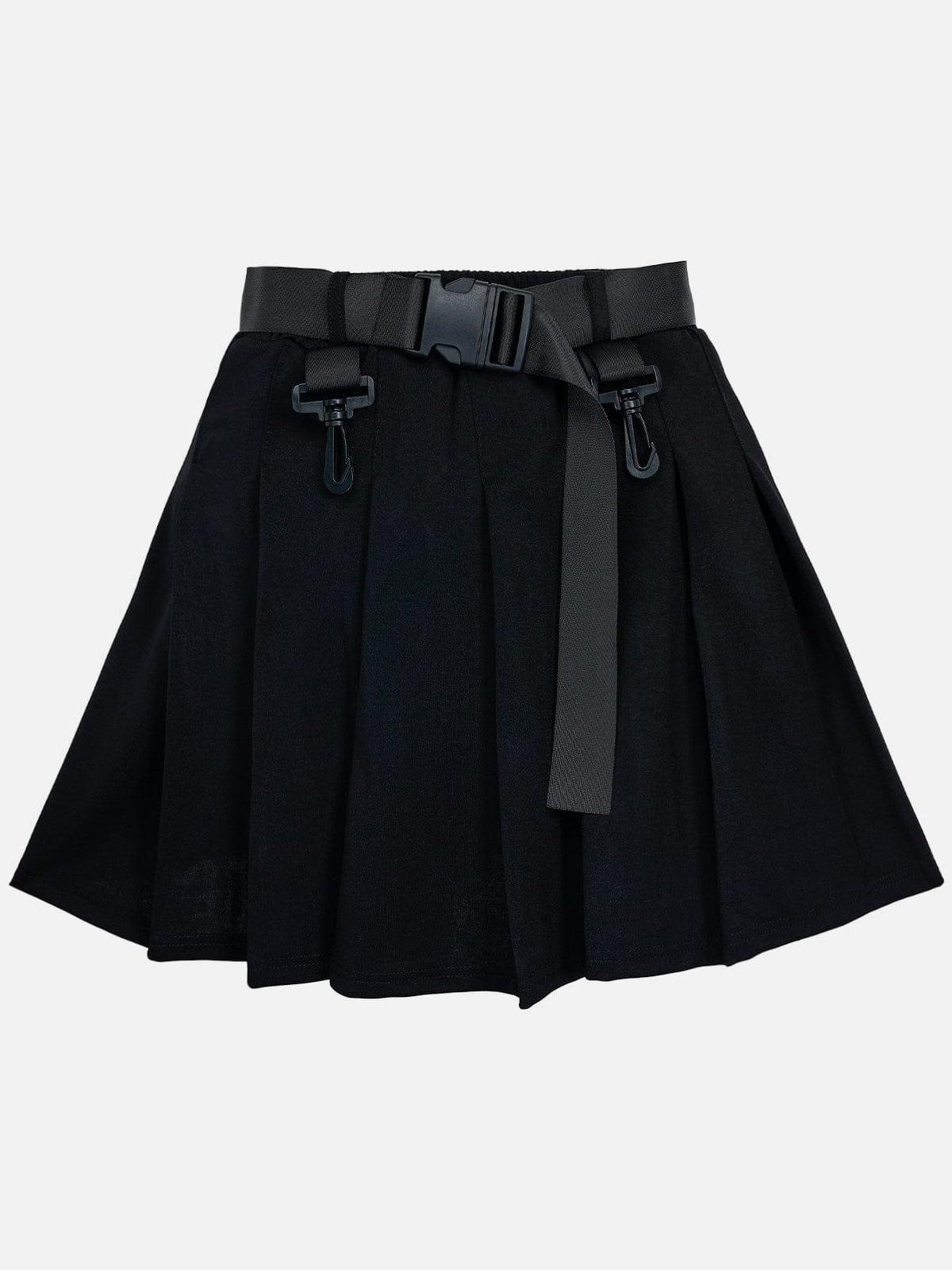 Techwear Personality Belt High Waist Pleated Skirt