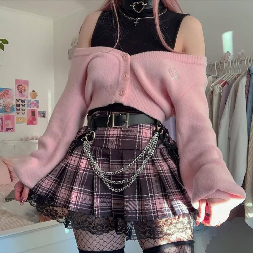 Pastel Goth Punk Lace Pleated Mini Skirt