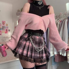 Pastel Goth Punk Lace Pleated Mini Skirt