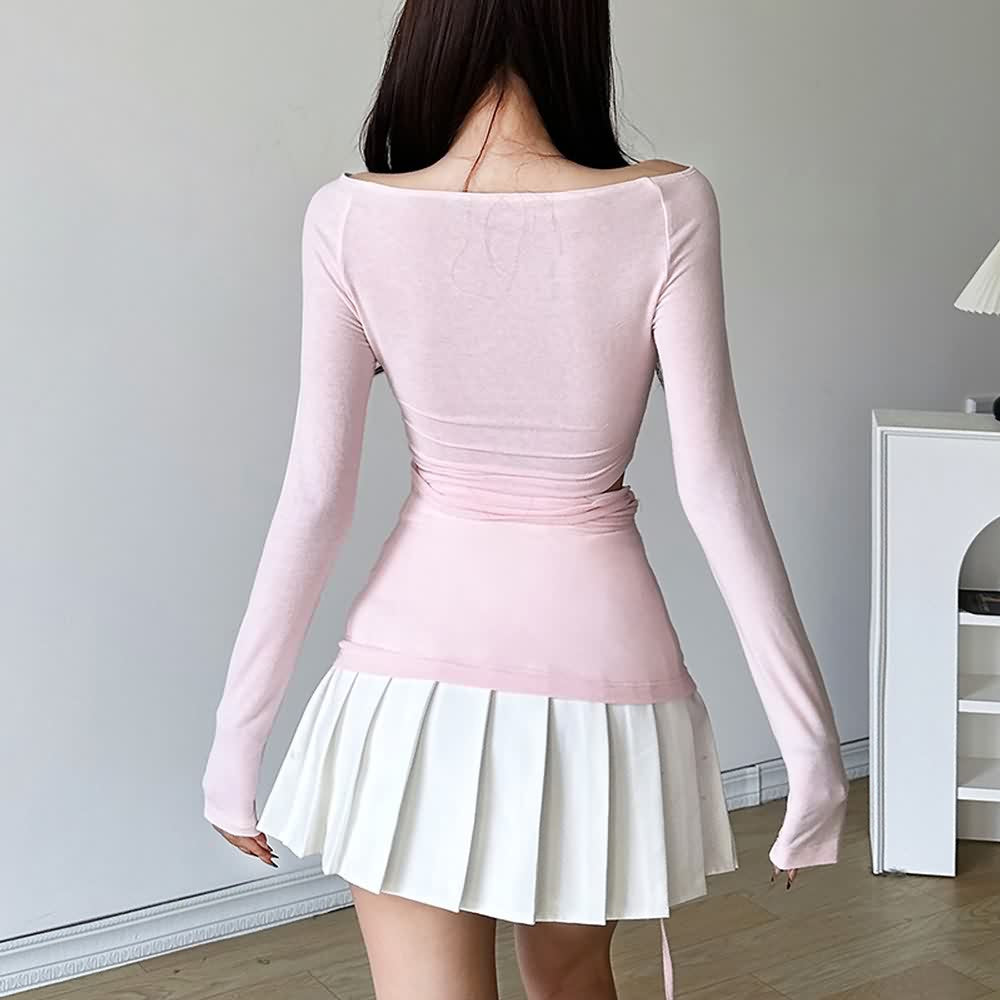 Pink Coquette Boat Neckline Long Sleeve Top