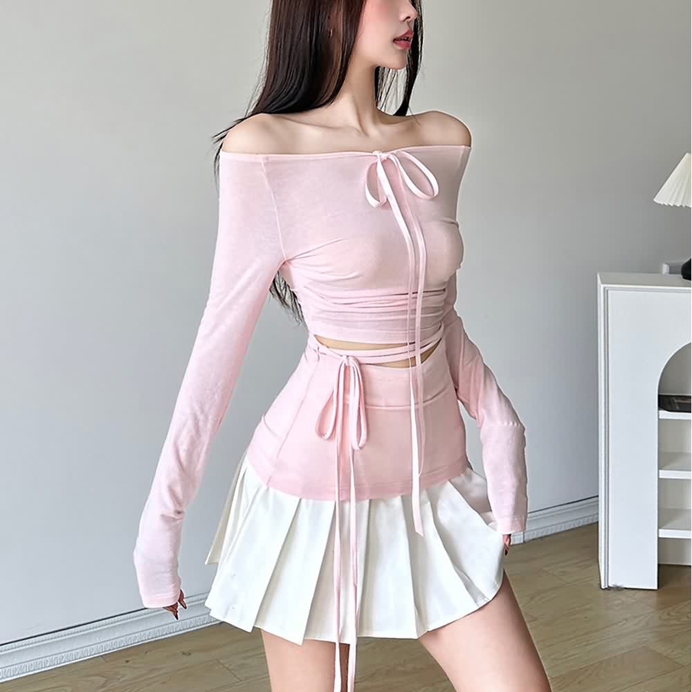 Pink Coquette Boat Neckline Long Sleeve Top