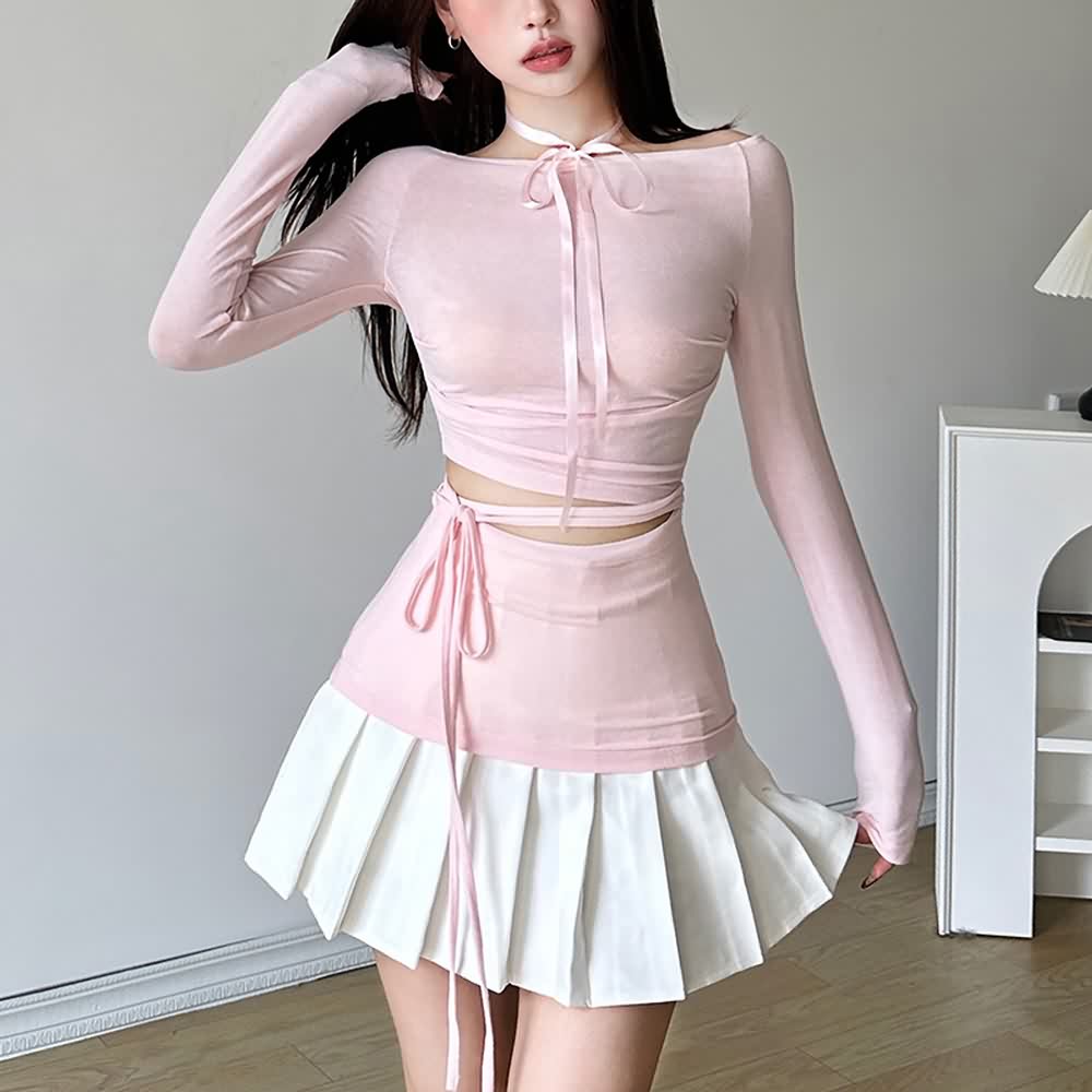Pink Coquette Boat Neckline Long Sleeve Top