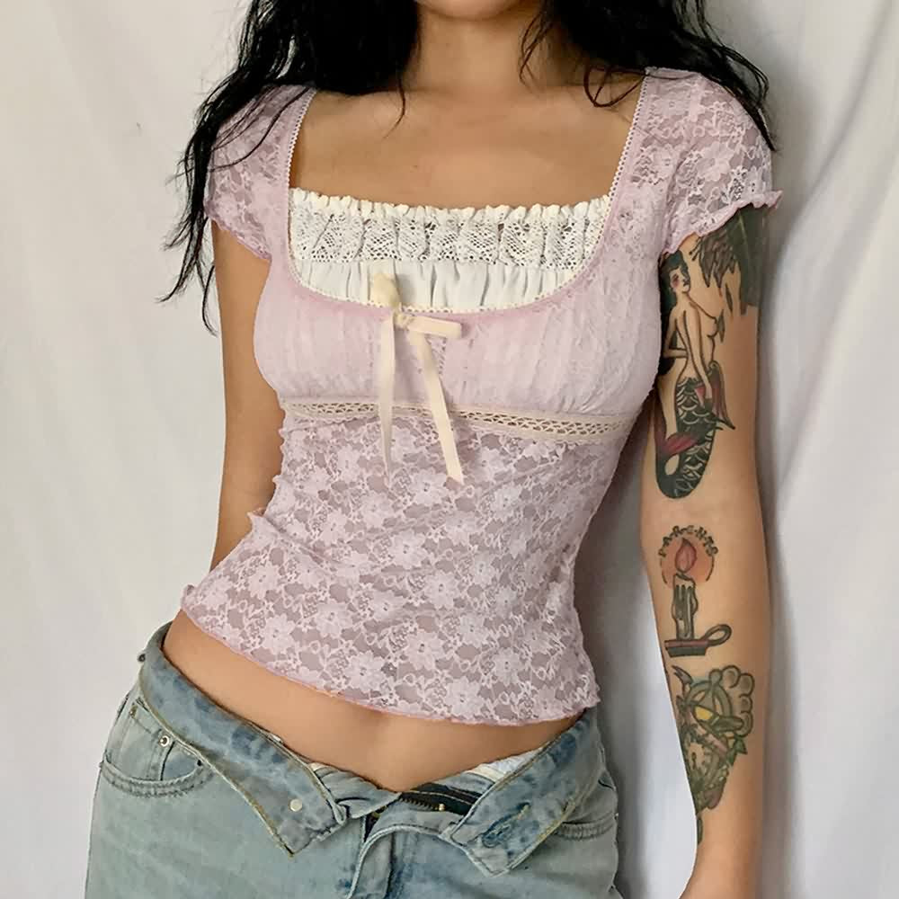 Pink Coquette Lace Top