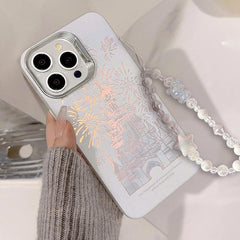 Pink Glitter Castle Cute Phone Case with Lanyard for iPhone 15, 14, 13, 12 Pro Max, and more