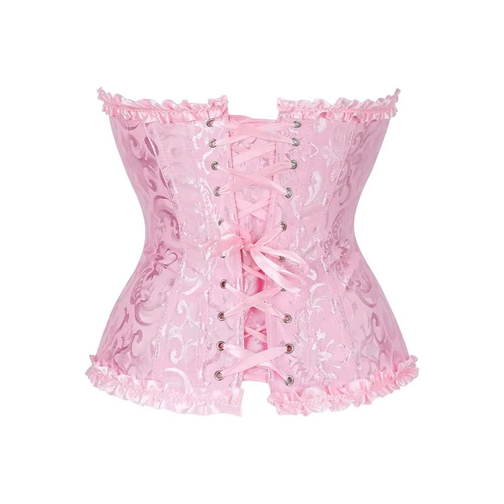 Pink Gothic Ruffle Trim Hourglass Overbust Corset