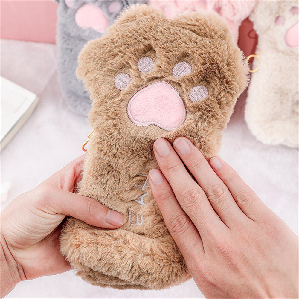 Cute Cat Paw Plush Pencil Bag