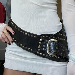 Punk Rivet Wide Faux Leather Belt