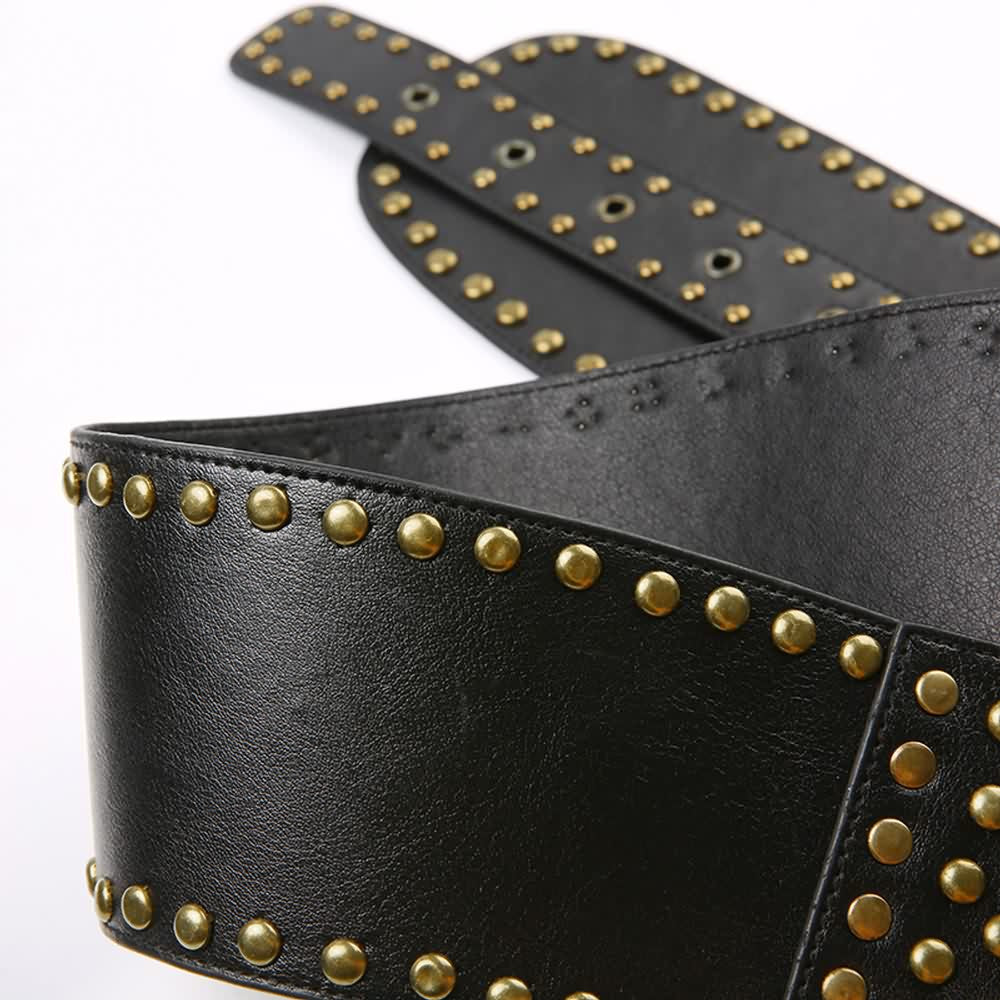 Punk Rivet Wide Faux Leather Belt