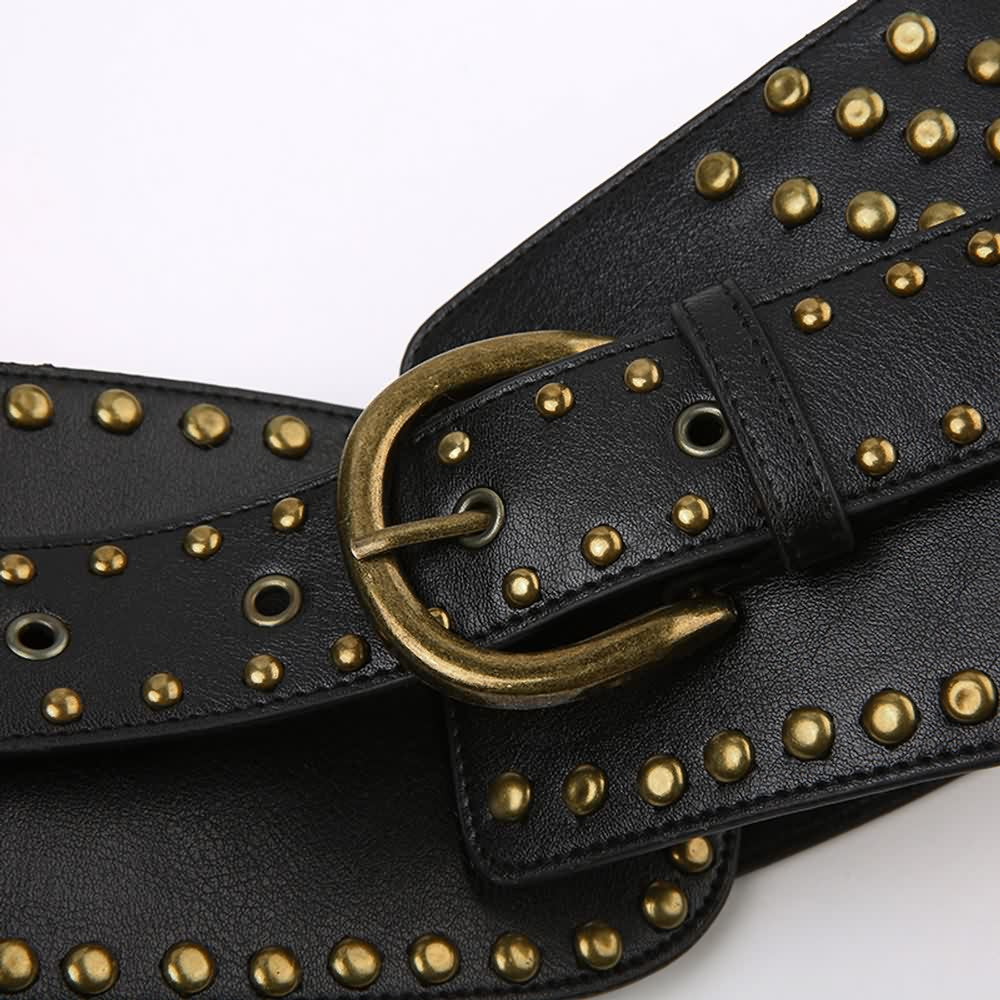 Punk Rivet Wide Faux Leather Belt