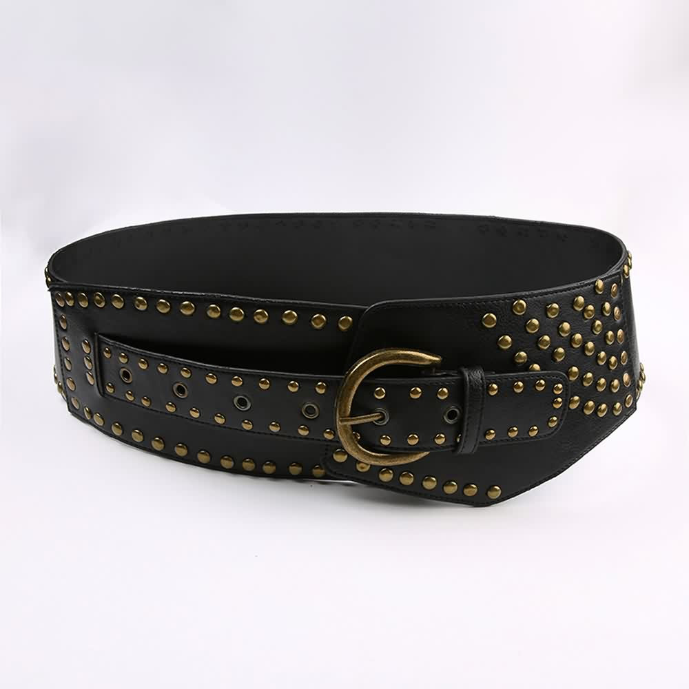 Punk Rivet Wide Faux Leather Belt