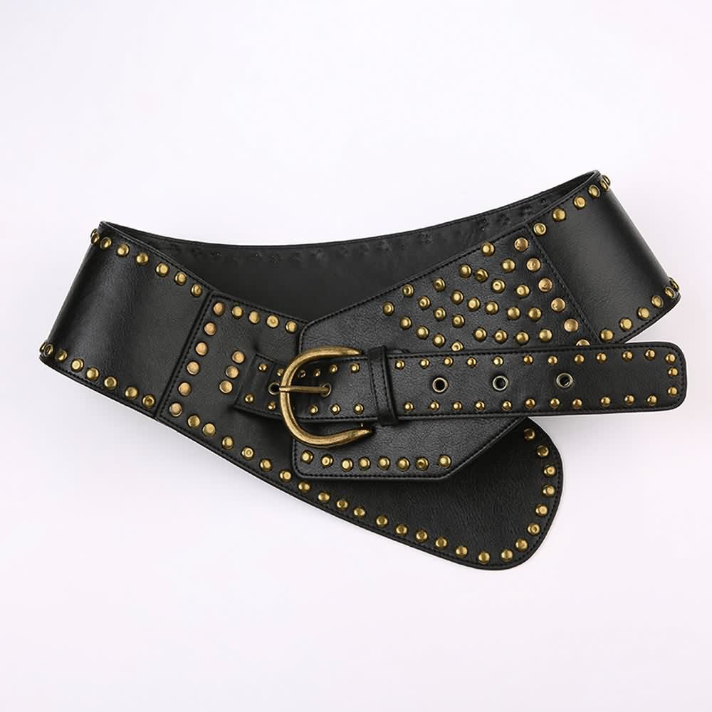 Punk Rivet Wide Faux Leather Belt