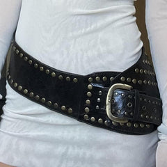 Punk Rivet Wide Faux Leather Belt